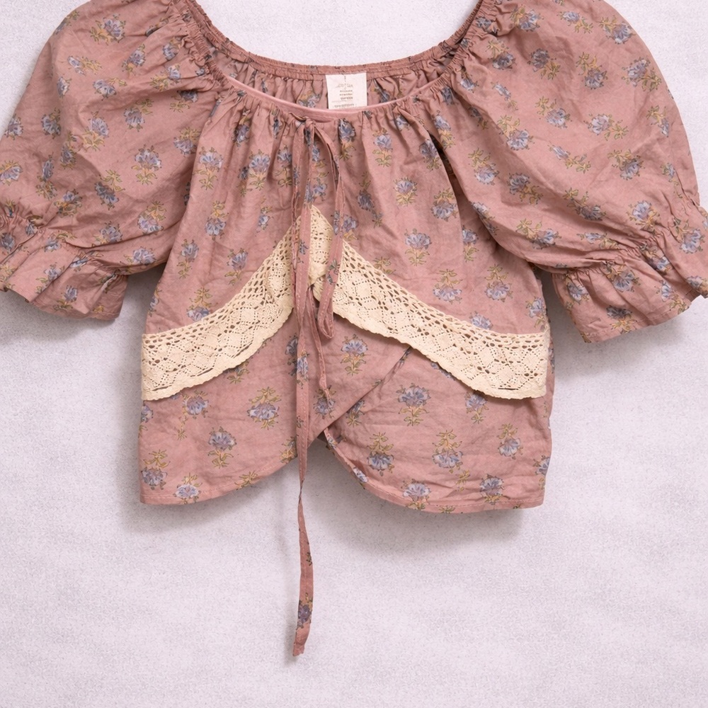 Floral Pink Blouse with Lace Detail